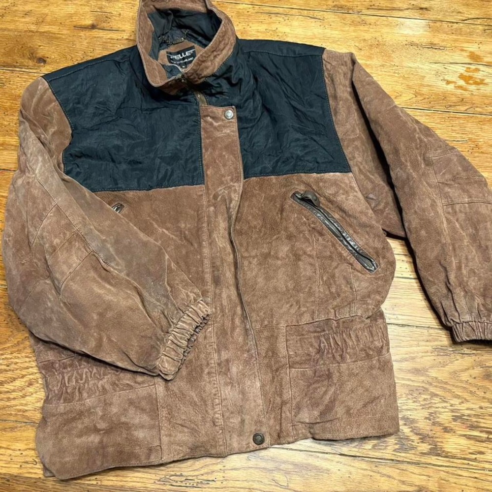 Vintage 80's Pelle Suede Black & Brown Colorblock Streetwear Jacket M